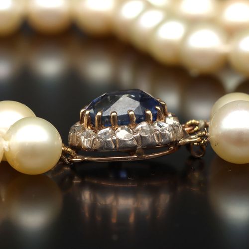 Cultured Pearl and Ceylon Sapphire Two Row Necklace image-4
