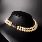 Cultured Pearl and Ceylon Sapphire Two Row Necklace
