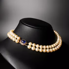 Cultured Pearl and Ceylon Sapphire Two Row Necklace