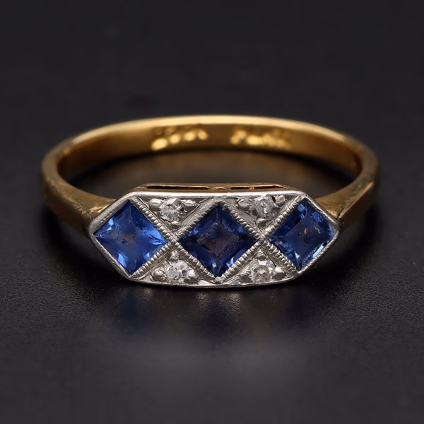 18ct Yellow Gold Art Deco Topaz & Diamond Ring