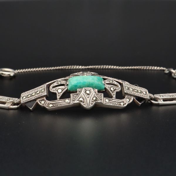 Art Deco Silver Marcasite & Peking Glass Bracelet