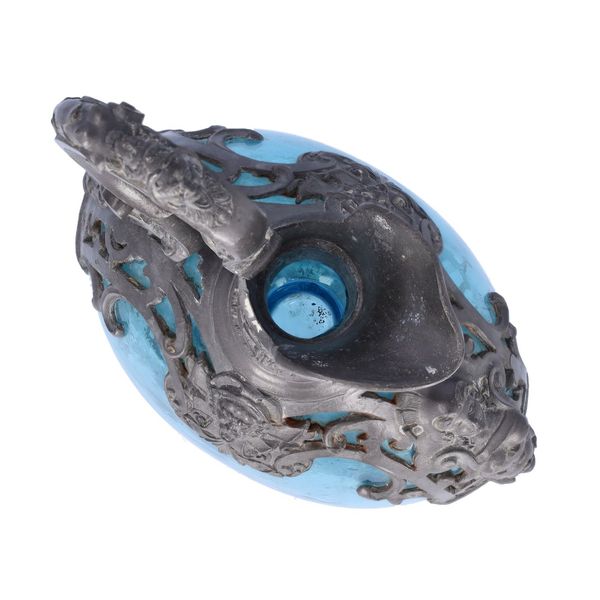 19th Century French Blue Glass and Pewter Bacchus Claret Jug