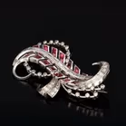 Vintage 18ct White Gold Ruby and Diamond Brooch