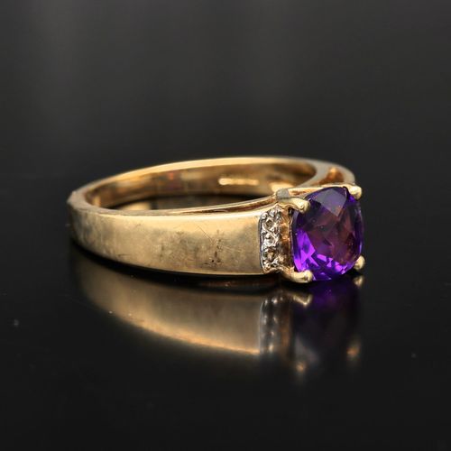 Gold Amethyst Diamond Ring image-1