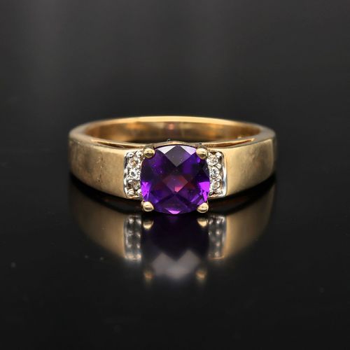 Gold Amethyst Diamond Ring image-2