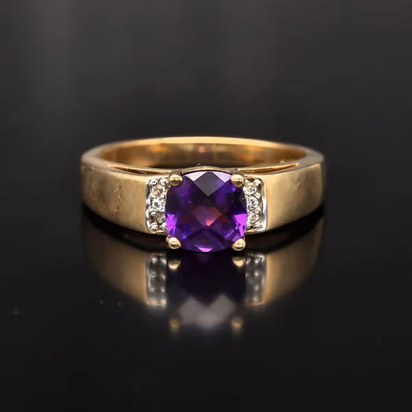Gold Amethyst Diamond Ring