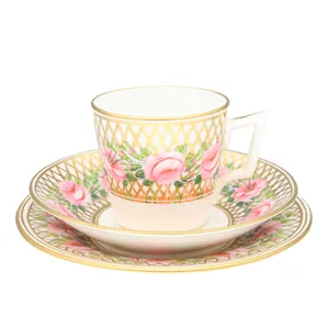 S H Derby Trellis Demitasse Trio