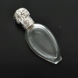 19th Century Silver Topped Tear Drop Shaped Scent Bottle
