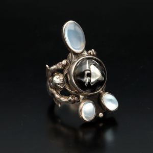 Arts and Crafts Silver Moonstone Cherub Ring