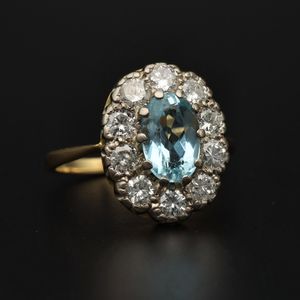 18ct Gold Aquamarine and Diamond Ring