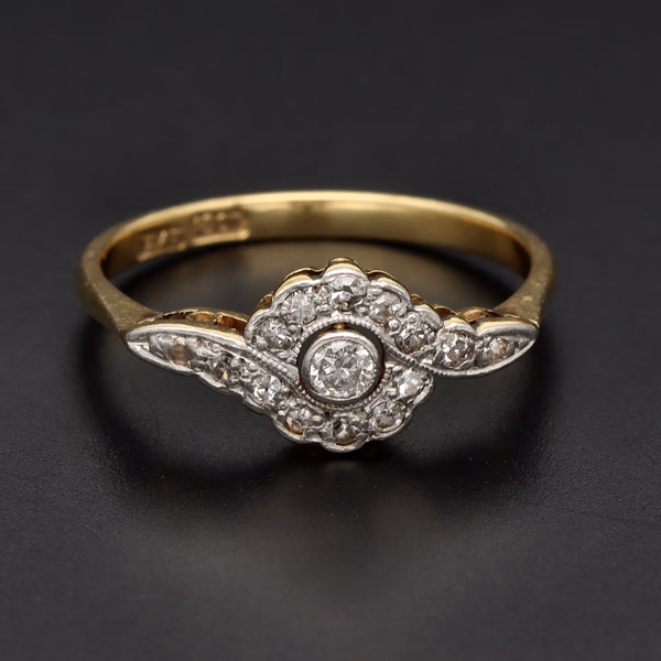 18ct Yellow Gold Circa 1930s Diamond Floral Cluster Ring