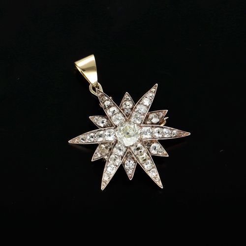 Vintage 18ct Gold Diamond Pendant Brooch image-1