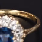18ct Yellow Gold Mine Cut Diamond & Sapphire Ring