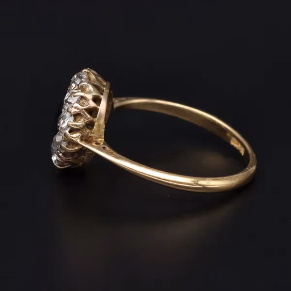 18ct Yellow Gold Mine Cut Diamond & Sapphire Ring