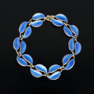 David Andersen Silver and Blue Enamel Double Leaf Bracelet