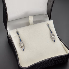 Platinum Art Deco Sapphire & Diamond Earrings