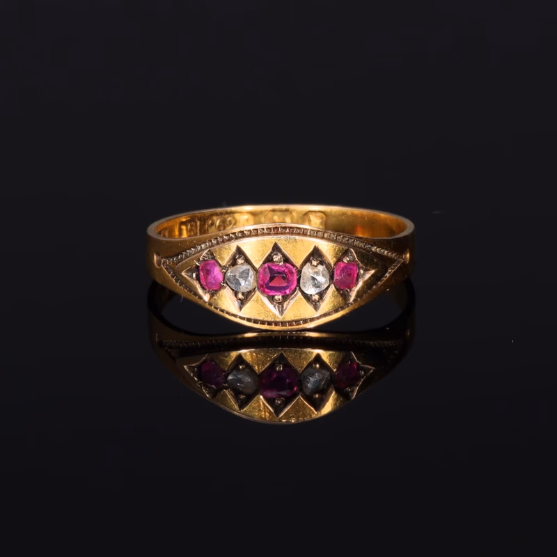 360° view of The Antique 1878 Rose Cut Diamond and Ruby Ring