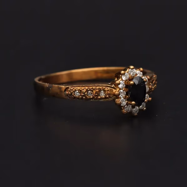Retro Gold Sapphire .25cts Diamond Ring
