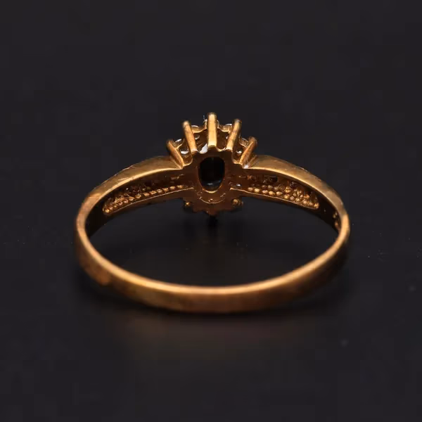 Retro Gold Sapphire .25cts Diamond Ring