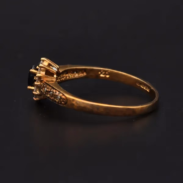 Retro Gold Sapphire .25cts Diamond Ring