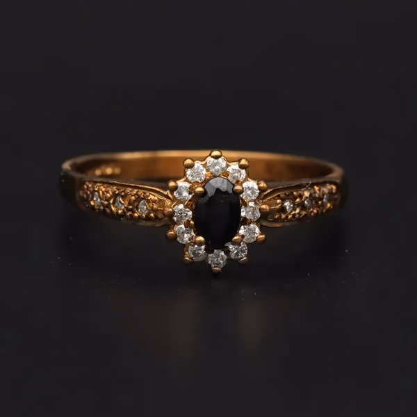 Retro Gold Sapphire .25cts Diamond Ring
