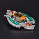 Scottish Malachite & Jasper Silver Brooch