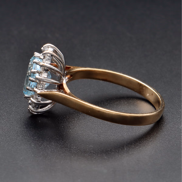 9ct Yellow Gold Aquamarine & Cubic Zirconia Cluster Ring