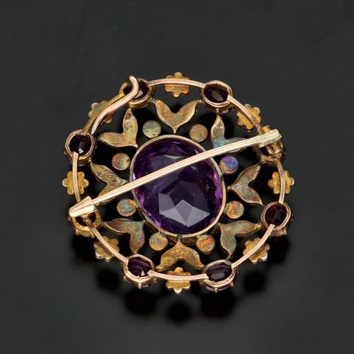 Victorian 9ct Gold Amethyst and Seed Pearl Brooch image-4