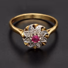 London 1967 18ct Yellow Gold Ruby & Diamond Cluster Ring