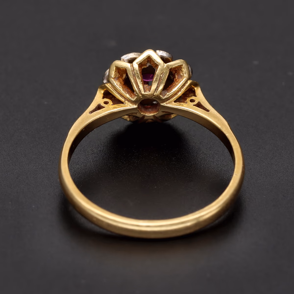 London 1967 18ct Yellow Gold Ruby & Diamond Cluster Ring