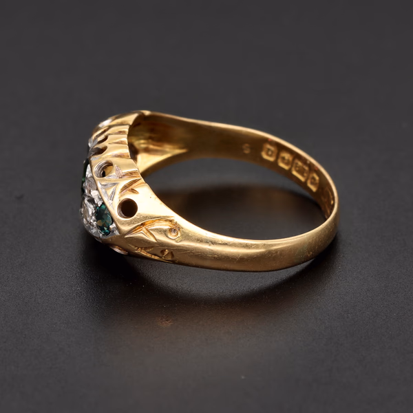 18ct Yellow Gold Old Cut Diamond & Sapphire Gypsy Set Ring