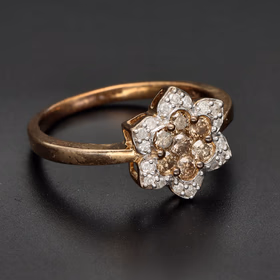 9ct Yellow Gold Champagne & White Diamond Ring