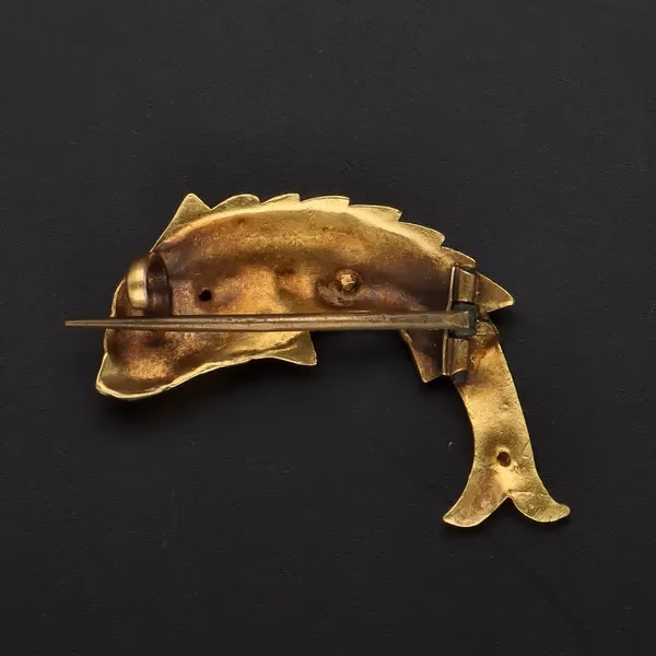 Rare 18ct Yellow Gold Victorian Fish Brooch With Diamond Eye