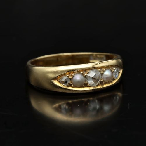 Edwardian 18ct Gold Diamond and Pearl Ring image-1