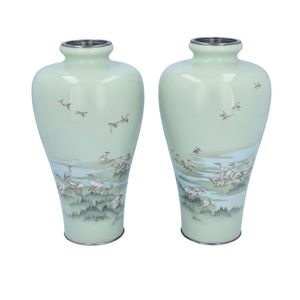 Pair of Meiji Period Cloisonné Vases by Hayashi Kihyoe