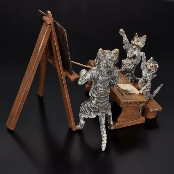 Late 19th Century Bergmann Cold Painted Bronze of a Cat School