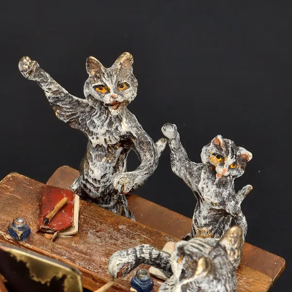 Late 19th Century Bergmann Cold Painted Bronze of a Cat School
