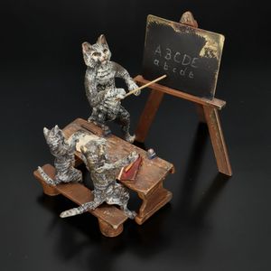 Late 19th Century Bergmann Cold Painted Bronze of a Cat School