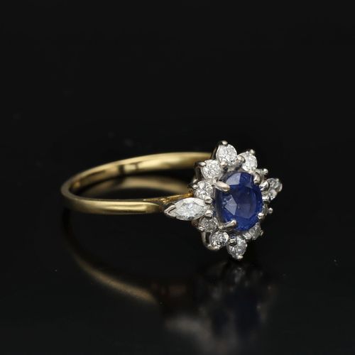 18ct Yellow Gold Sapphire and Diamond Cluster Ring image-1
