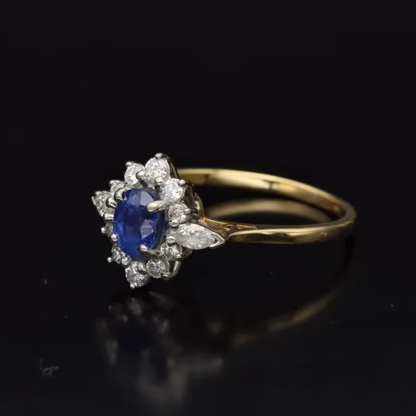 18ct Yellow Gold Sapphire and Diamond Cluster Ring