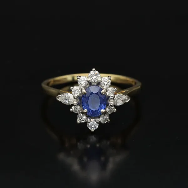 18ct Yellow Gold Sapphire and Diamond Cluster Ring