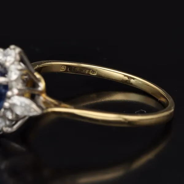 18ct Yellow Gold Sapphire and Diamond Cluster Ring