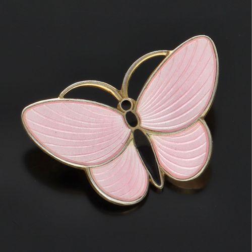 Aksel Holmsen Silver Gilt and Pink Enamel Butterfly Brooch image-1