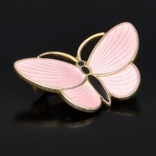 Aksel Holmsen Silver Gilt and Pink Enamel Butterfly Brooch image-3