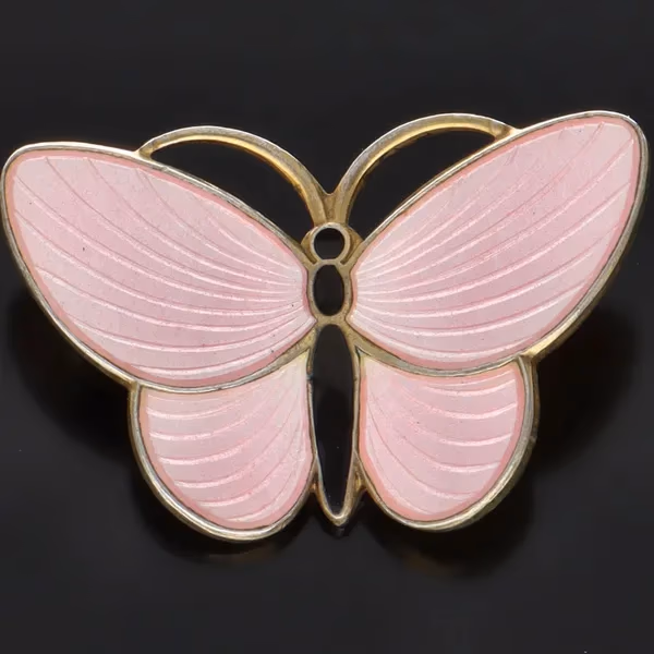 Aksel Holmsen Silver Gilt and Pink Enamel Butterfly Brooch