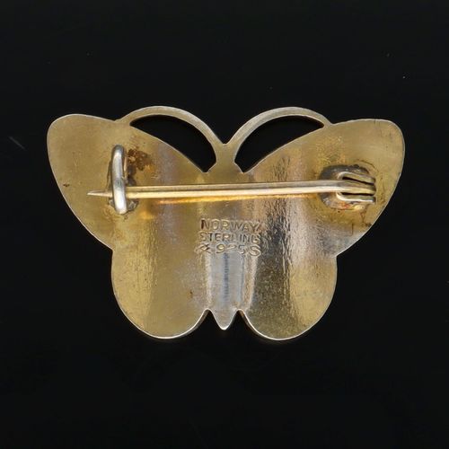 Aksel Holmsen Silver Gilt and Pink Enamel Butterfly Brooch image-4