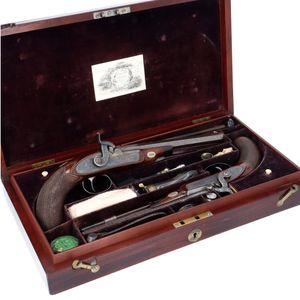 Cased Pair of Scottish 40 Bore Percussion Duelling Pistols