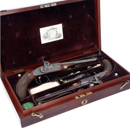 Cased Pair of Scottish 40 Bore Percussion Duelling Pistols image-1