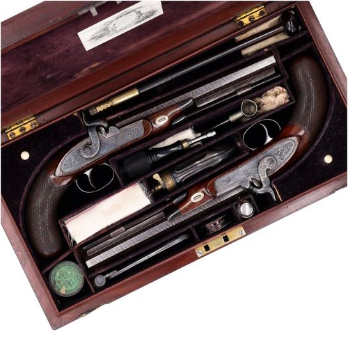 Cased Pair of Scottish 40 Bore Percussion Duelling Pistols image-2