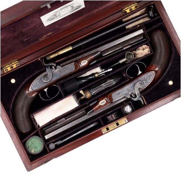 Cased Pair of Scottish 40 Bore Percussion Duelling Pistols